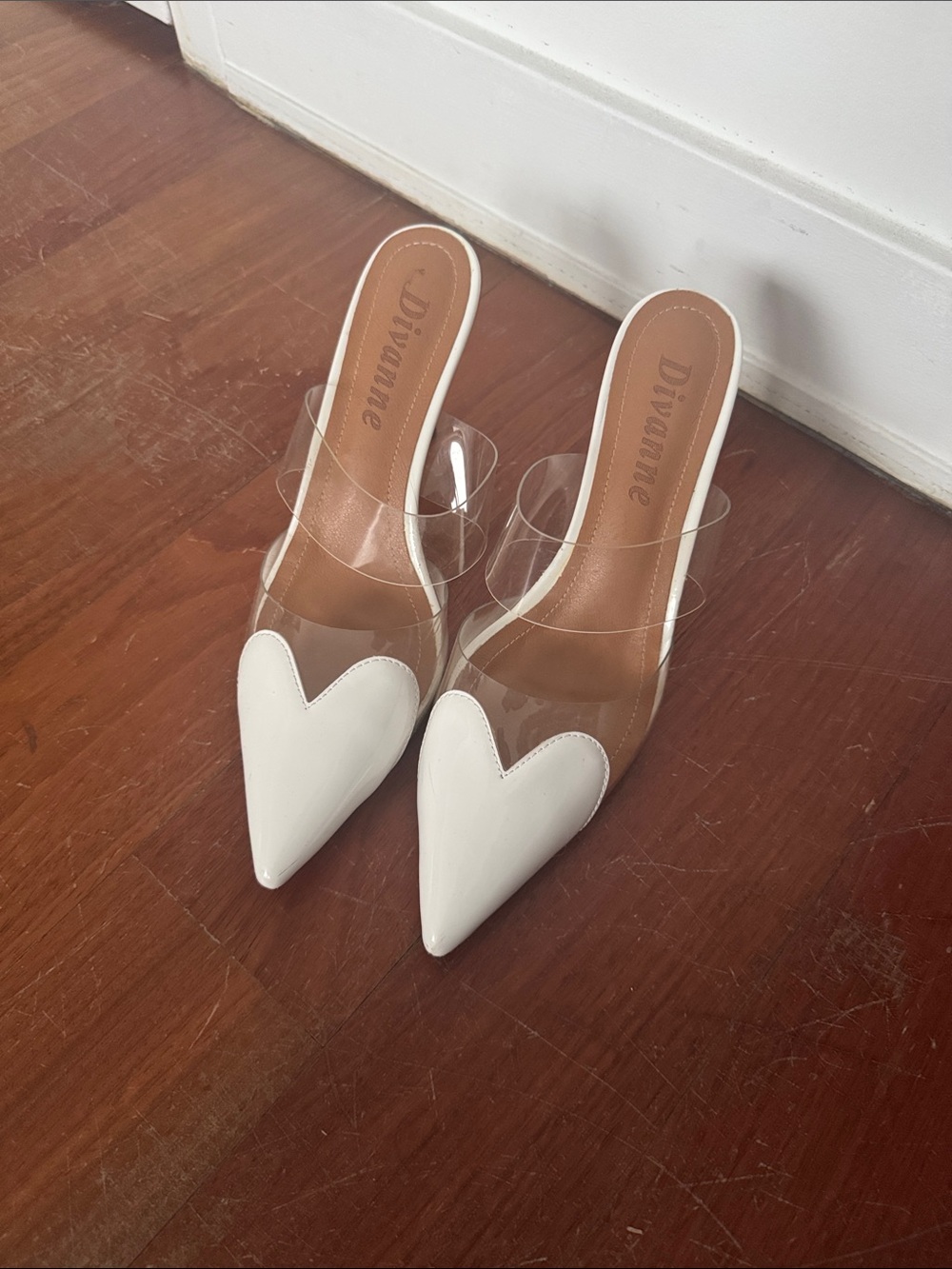 White Clear Strap Pointed Mule Heels